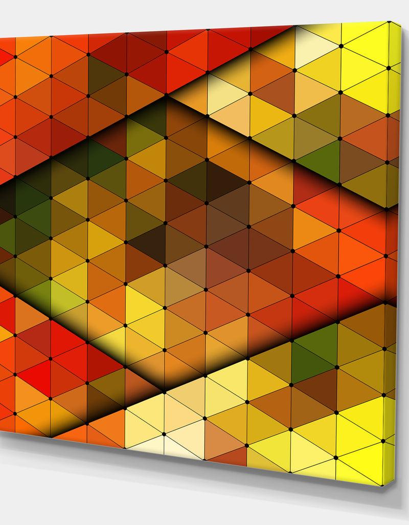 DesignQ Diamond Shaped Geometry In Yellow Red And Green - Modern & Contemporary Canvas Artwork