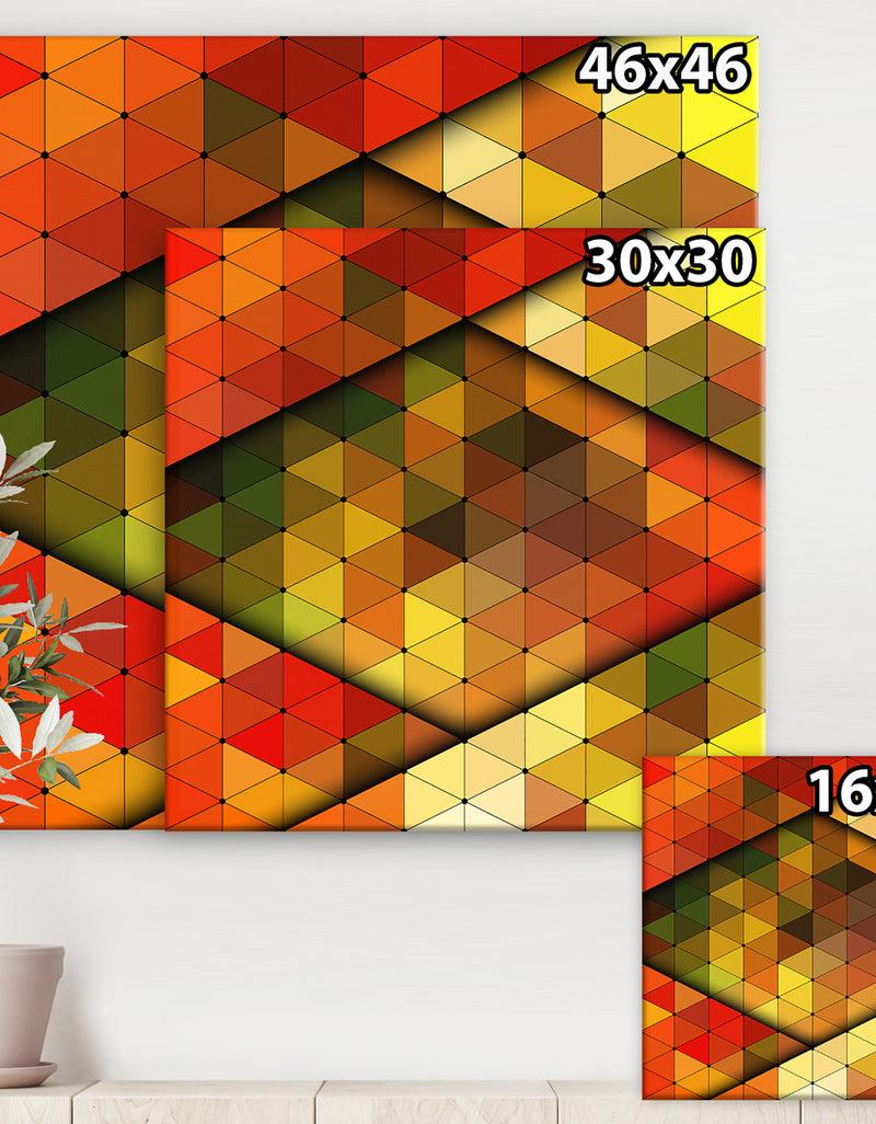 DesignQ Diamond Shaped Geometry In Yellow Red And Green - Modern & Contemporary Canvas Artwork
