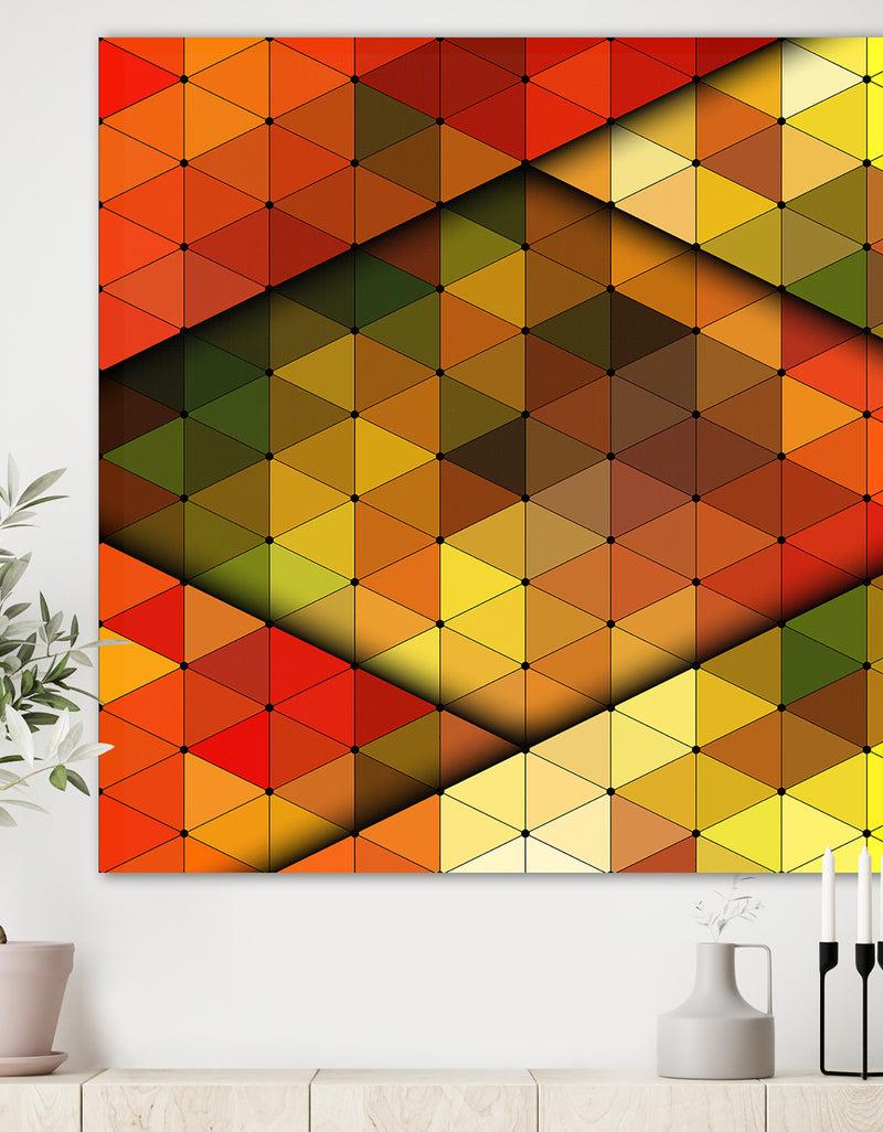 DesignQ Diamond Shaped Geometry in Yellow Red and Green - Modern & Contemporary Canvas Artwork