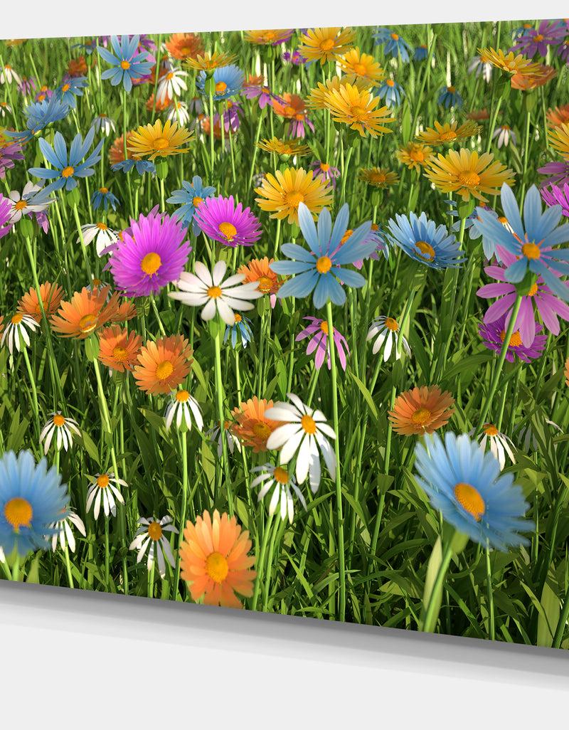 DesignQ Different Color Flowers In Field - Modern Floral Large Canvas Art