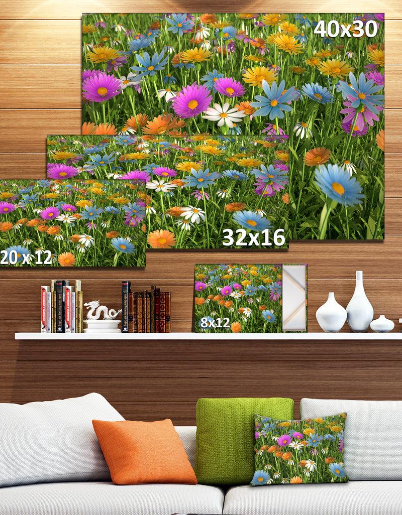 DesignQ Different Color Flowers In Field - Modern Floral Large Canvas Art