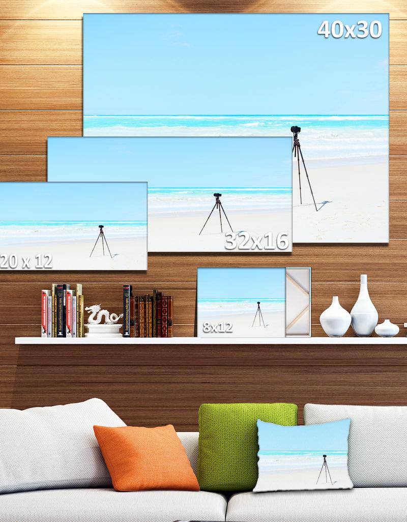 DesignQ Digital Camera And Tripod On Beach - Oversized Landscape Wall Art Print