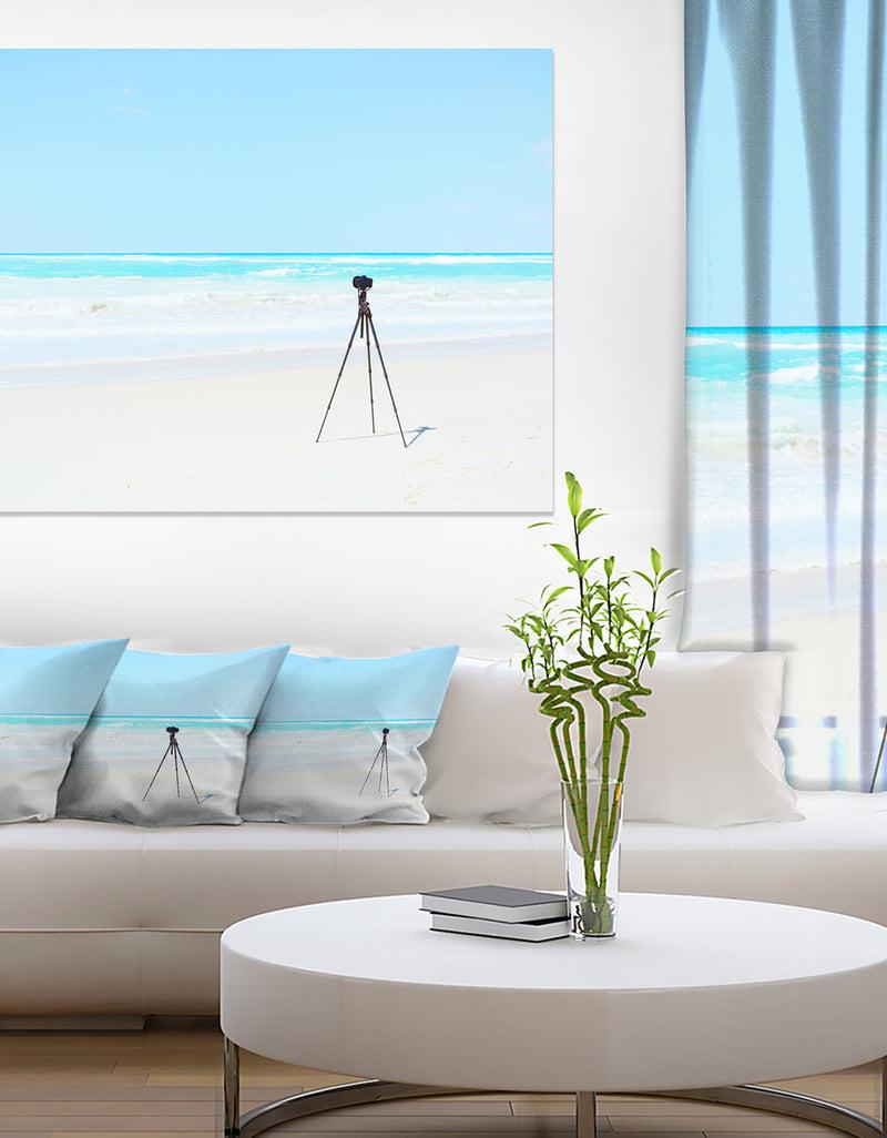 DesignQ Digital Camera And Tripod On Beach - Oversized Landscape Wall Art Print