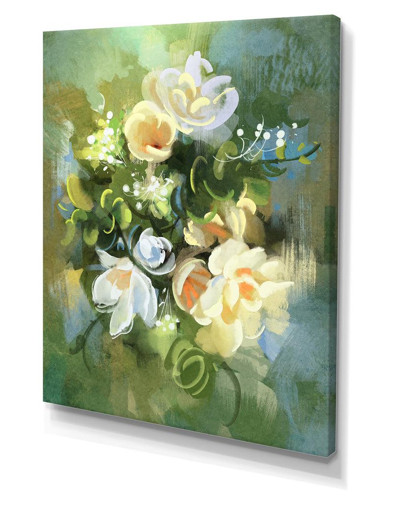 DesignQ Digital Painting Of Colorful Abstract Flowers - Cottage Canvas Wall Art