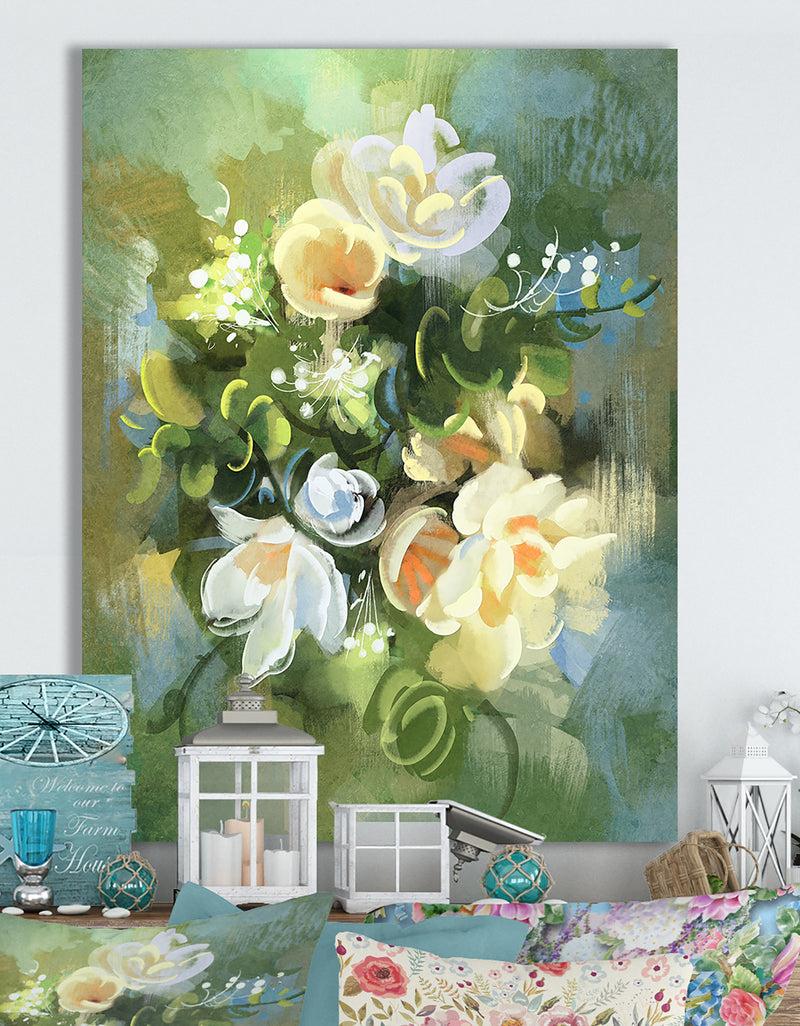 DesignQ Digital painting of colorful abstract flowers - Cottage Canvas Wall Art