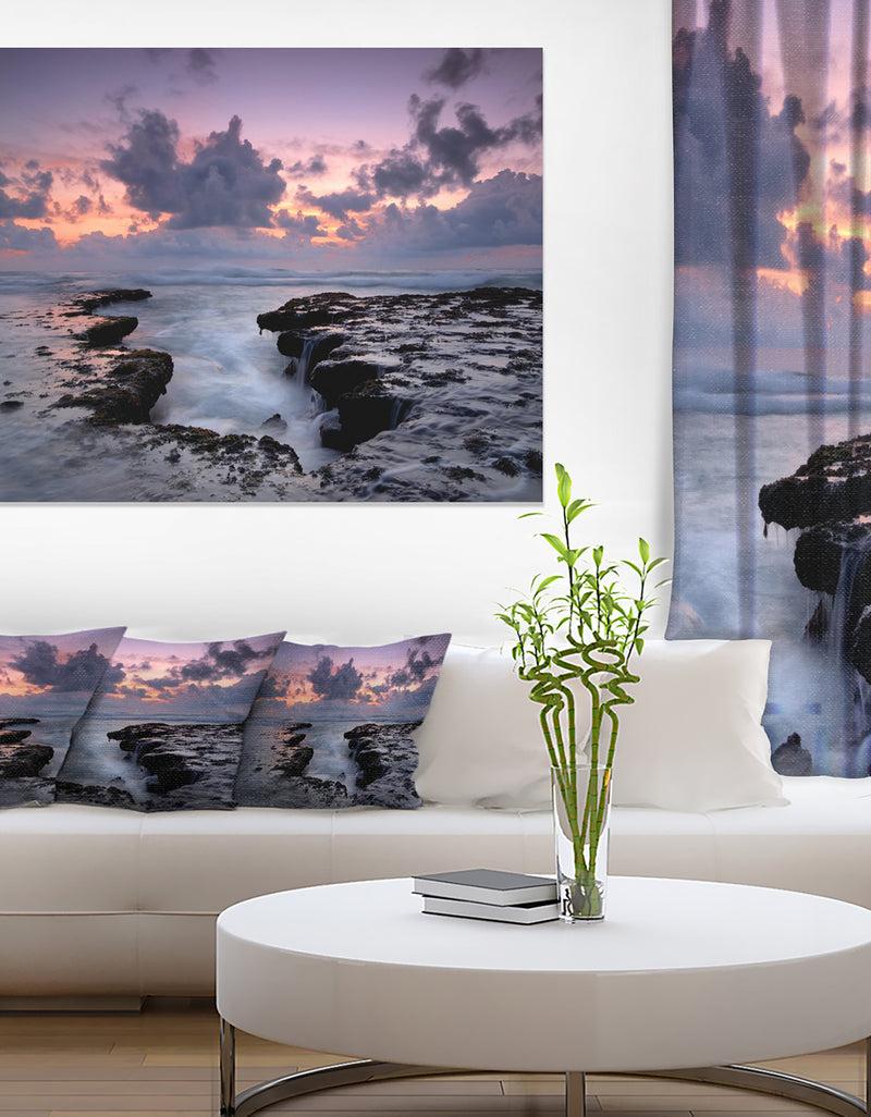 DesignQ Dinosaur Footprint Magoito Beach - Contemporary Seascape Art Canvas