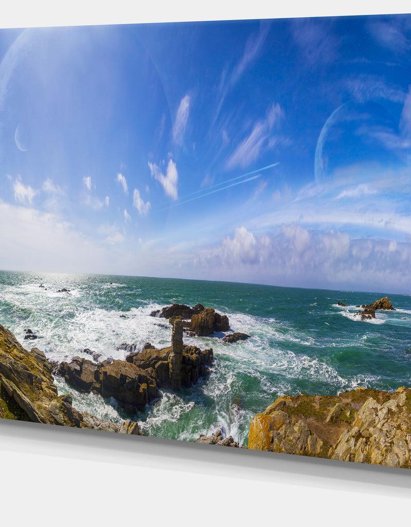 DesignQ Distant Planet System From Cliffs - Large Seashore Canvas Print