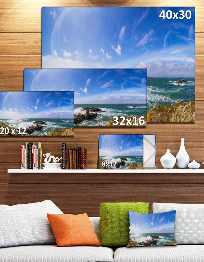 DesignQ Distant Planet System From Cliffs - Large Seashore Canvas Print