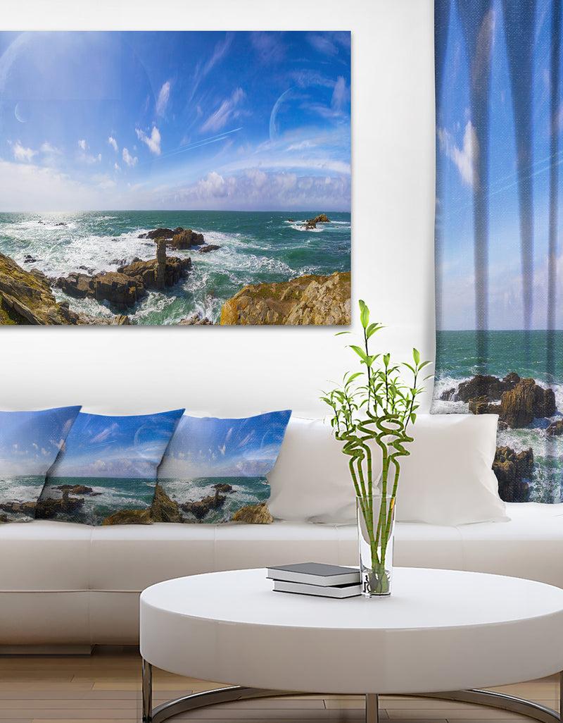 DesignQ Distant Planet System from Cliffs - Large Seashore Canvas Print