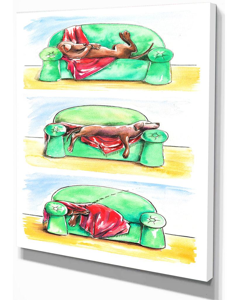 DesignQ Dog On Sofa - Animals Painting Print On Wrapped Canvas