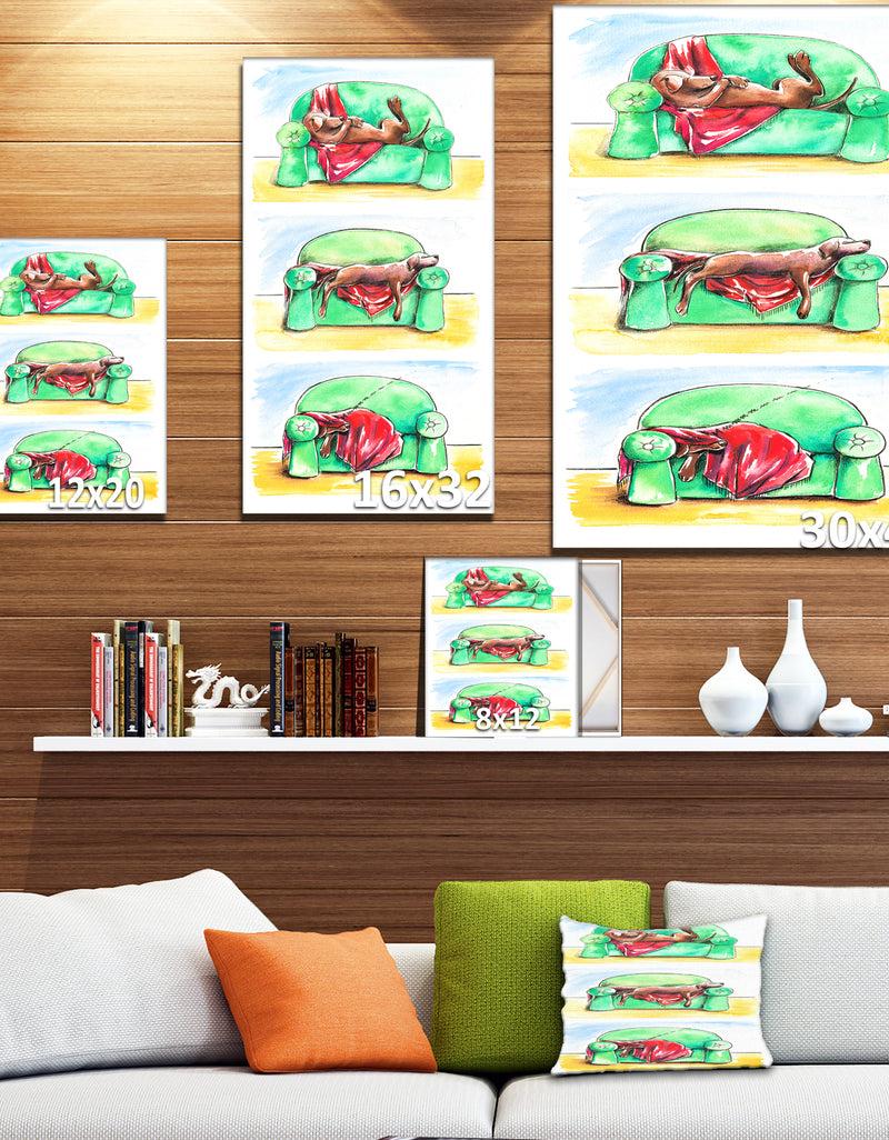 DesignQ Dog On Sofa - Animals Painting Print On Wrapped Canvas