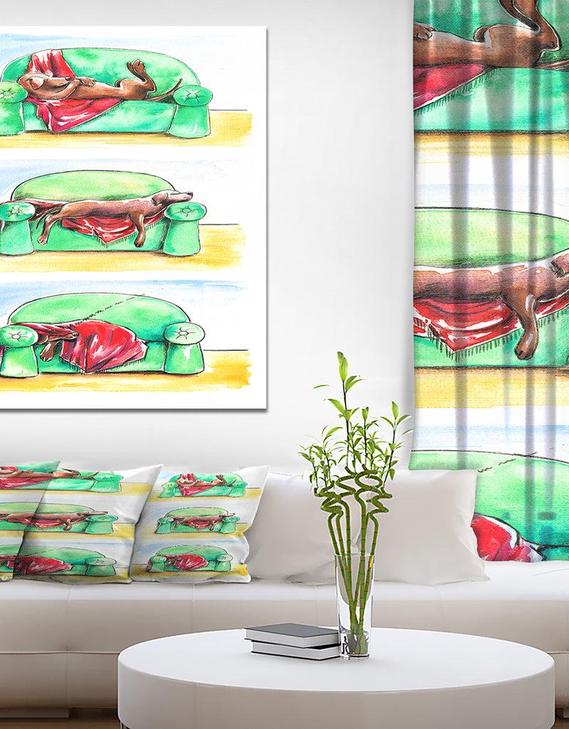 DesignQ Dog on sofa - Animals Painting Print on Wrapped Canvas