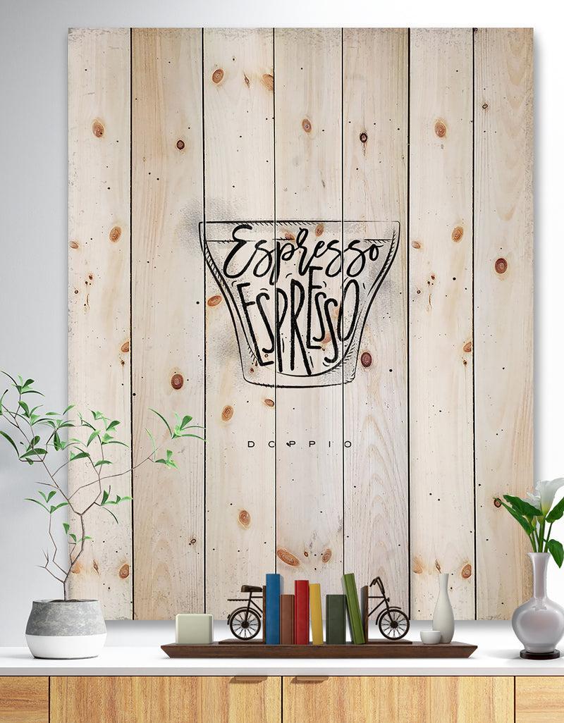 DesignQ Doppio cup white - Food Painting Print on Natural Pine Wood