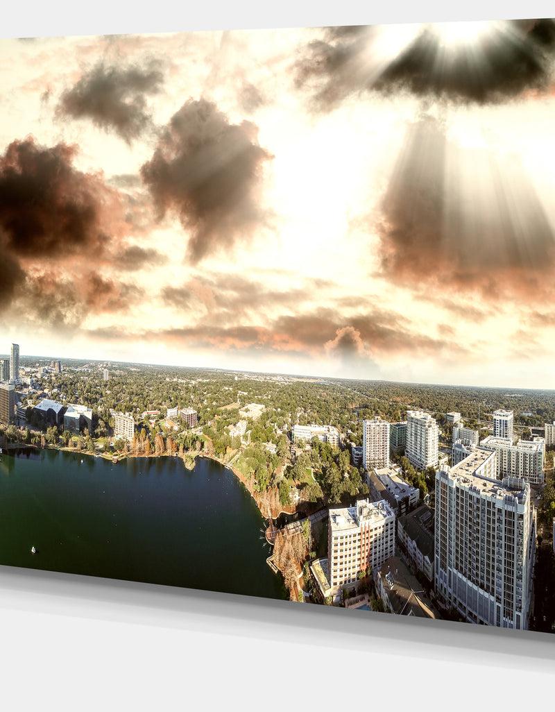 DesignQ Downtown Orlando Sunset Aerial - Extra Large Seascape Art Canvas