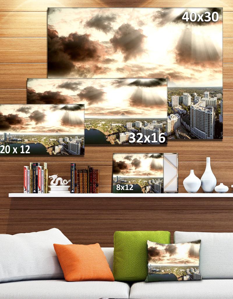DesignQ Downtown Orlando Sunset Aerial - Extra Large Seascape Art Canvas