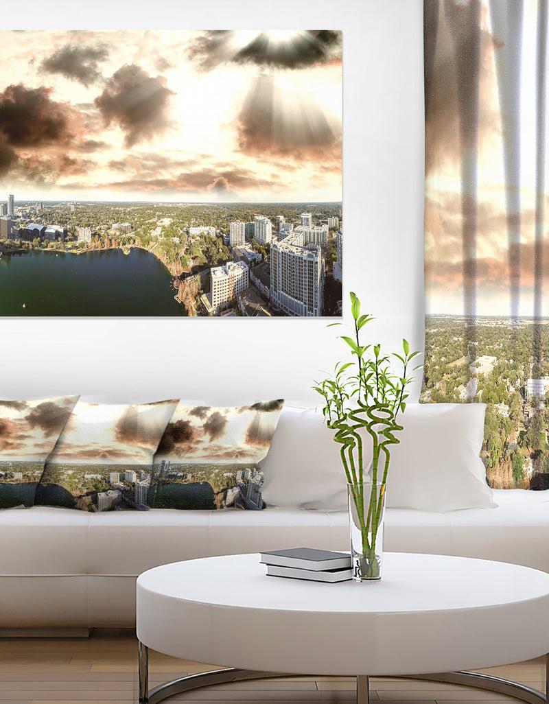 DesignQ Downtown Orlando Sunset Aerial - Extra Large Seascape Art Canvas