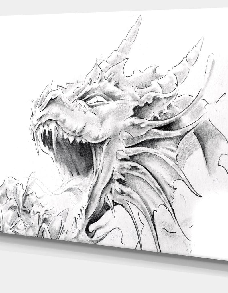 DesignQ Dragon Tattoo Sketch - Digital Art Canvas Print