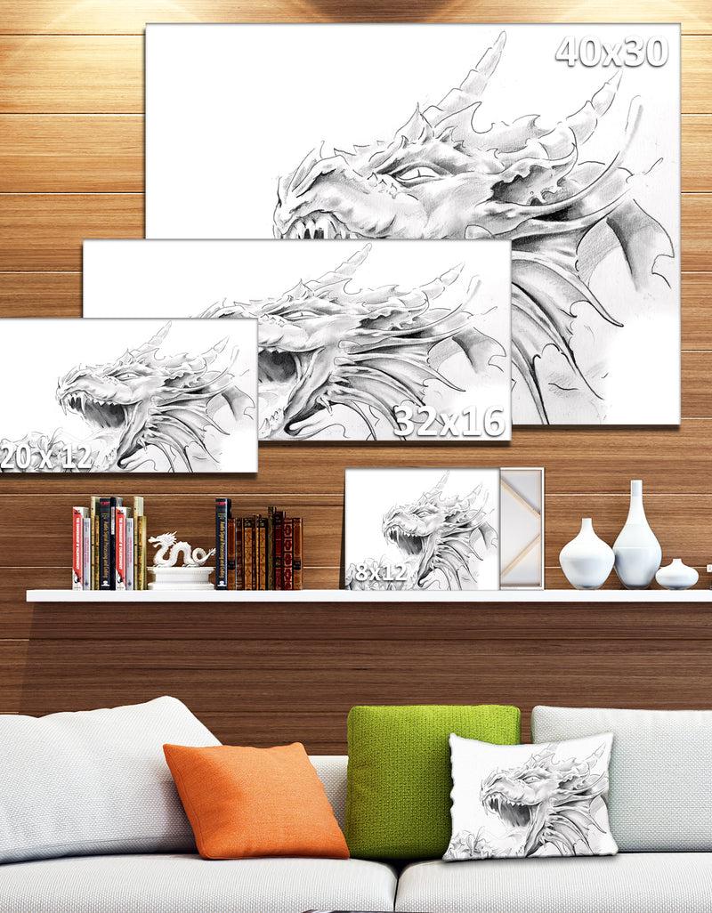 DesignQ Dragon Tattoo Sketch - Digital Art Canvas Print
