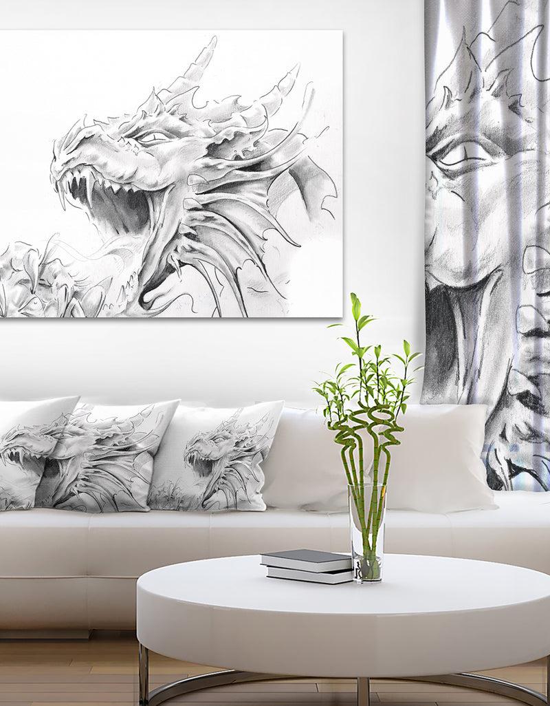 DesignQ Dragon Tattoo Sketch - Digital Art Canvas Print