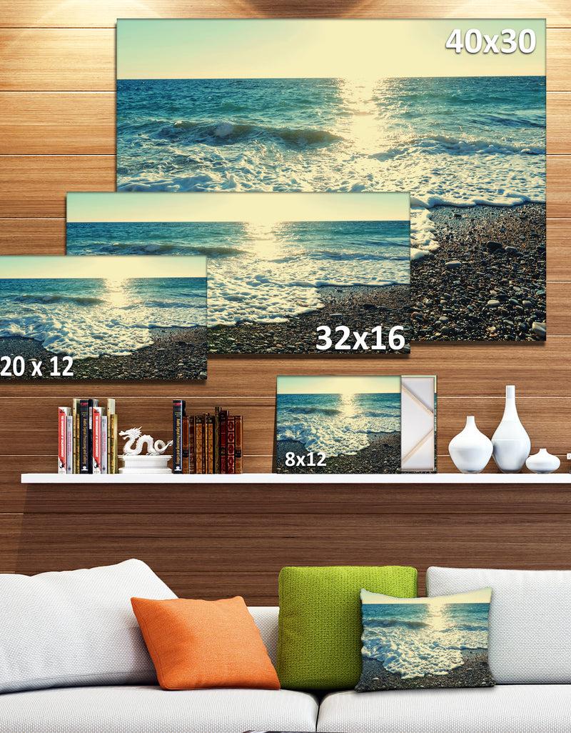 DesignQ Dramatic Blue Waves On Beach - Large Seashore Canvas Print