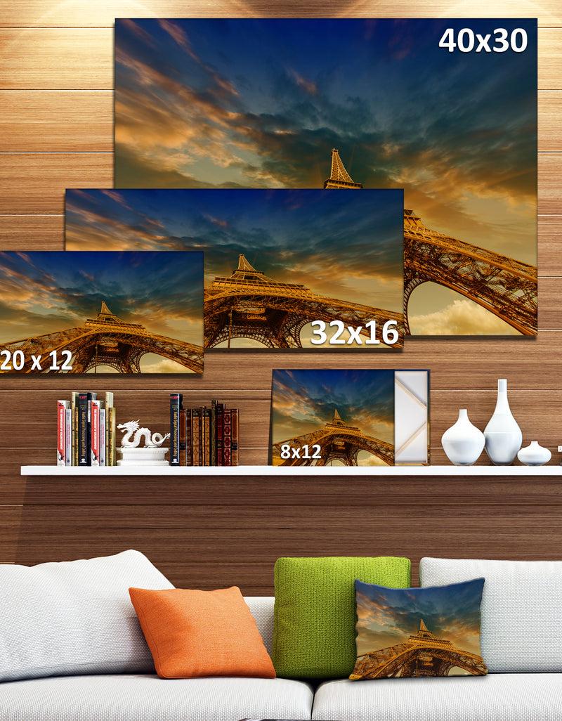 DesignQ Dramatic Sky Above Paris Eiffel Tower In Paris - Cityscape Canvas Print