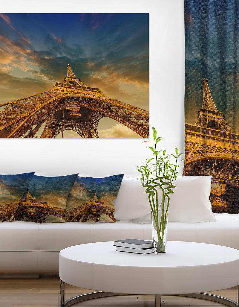 DesignQ Dramatic Sky Above Paris Eiffel Tower In Paris - Cityscape Canvas Print