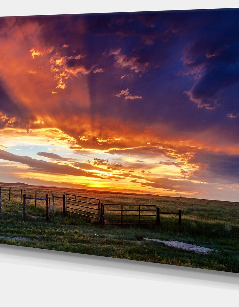 DesignQ Dramatic Sunset Over Prairie - Large Landscape Canvas Art