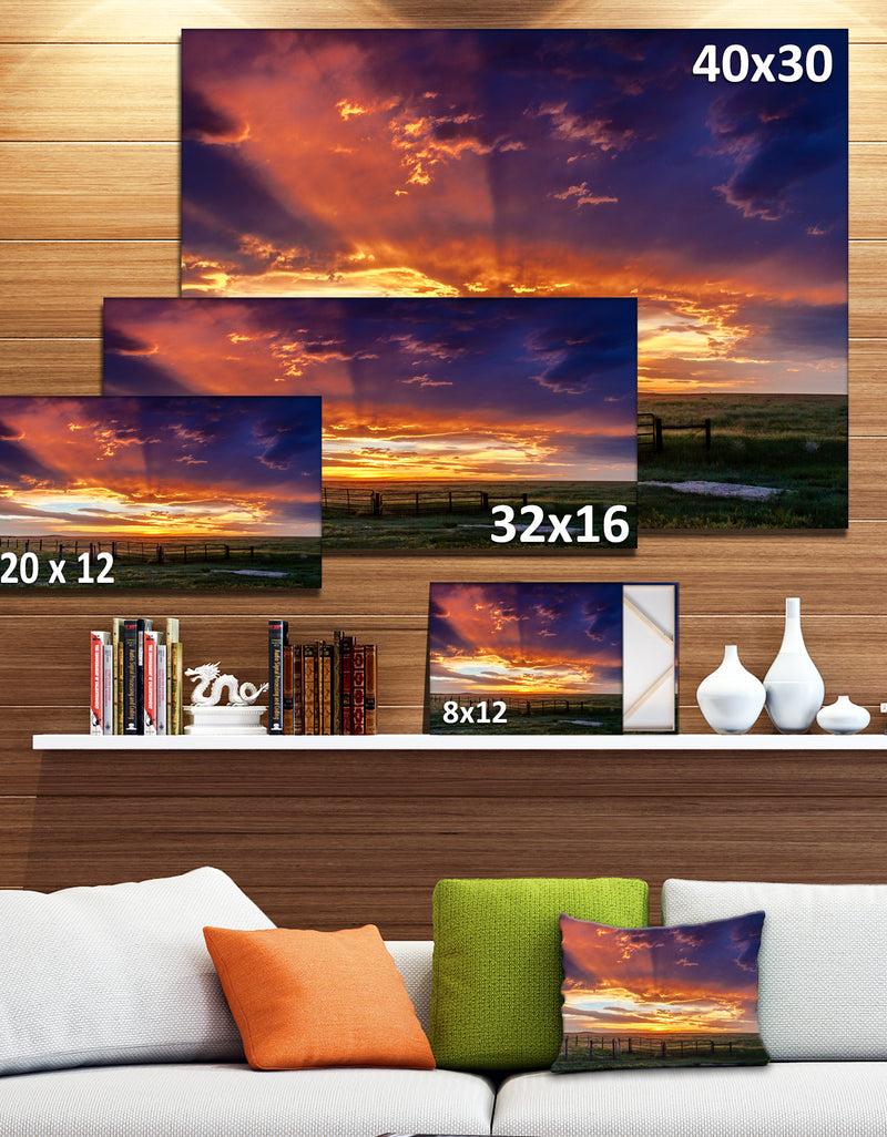 DesignQ Dramatic Sunset Over Prairie - Large Landscape Canvas Art