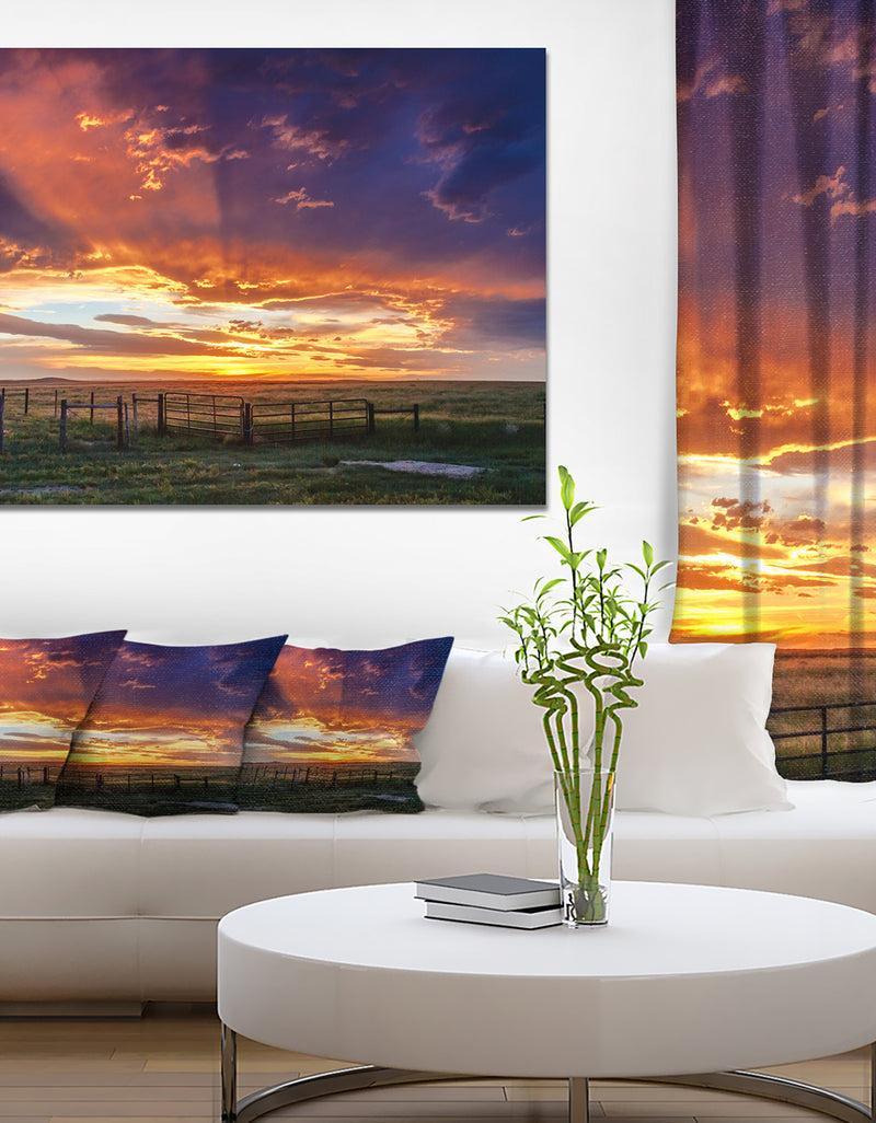 DesignQ Dramatic Sunset Over Prairie - Large Landscape Canvas Art