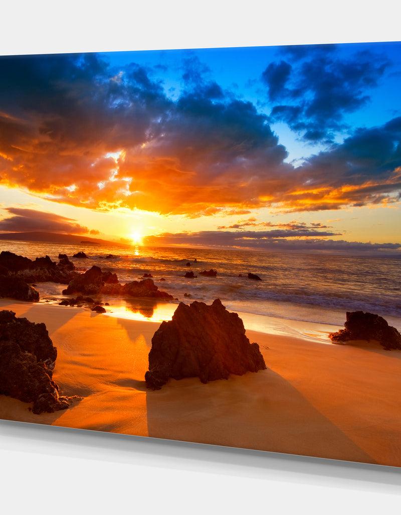 DesignQ Dramatic Vibrant Sunset In Hawaii - Sea & Shore Photography On Wrapped Canvas