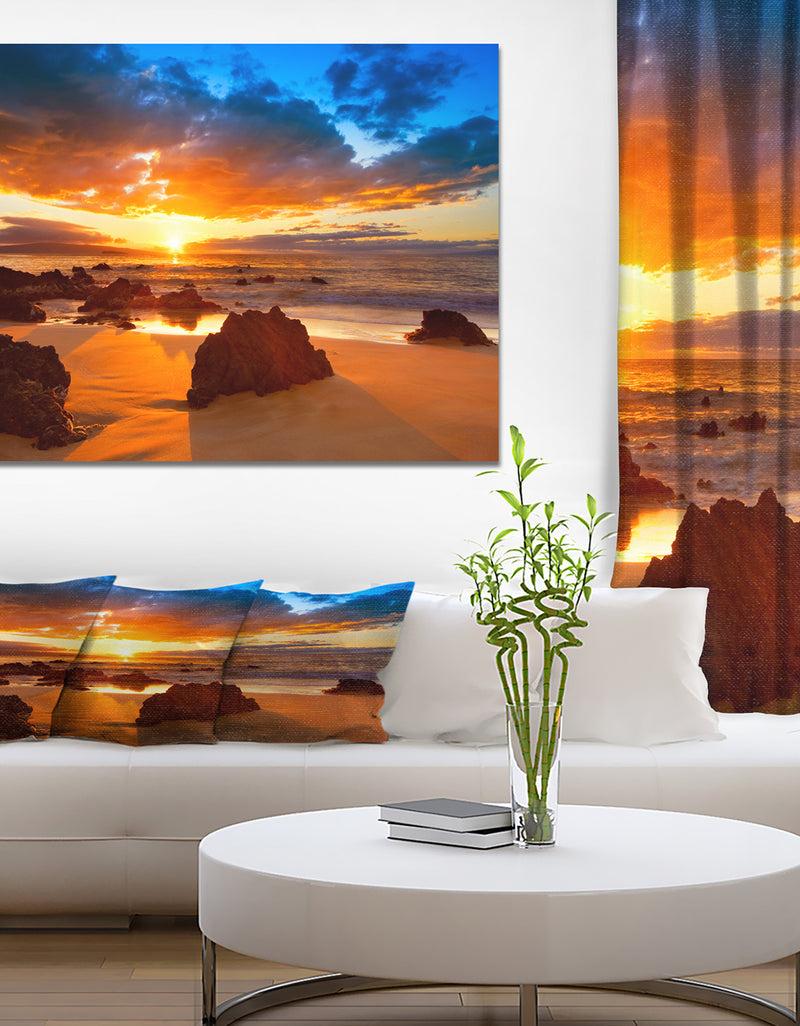 DesignQ Dramatic Vibrant Sunset In Hawaii - Sea & Shore Photography On Wrapped Canvas