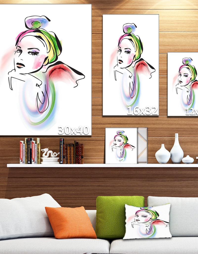 DesignQ Drawing Portrait Of Woman - Digital Canvas Art Print
