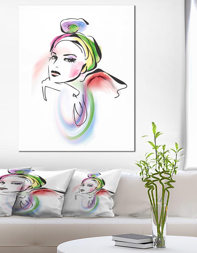 DesignQ Drawing Portrait of Woman - Digital Canvas Art Print