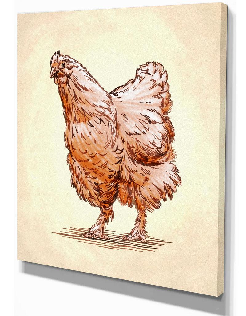 DesignQ Droody Hen In Engrave Ink Draw - Farmhouse Animal Painting Print On Wrapped Canvas