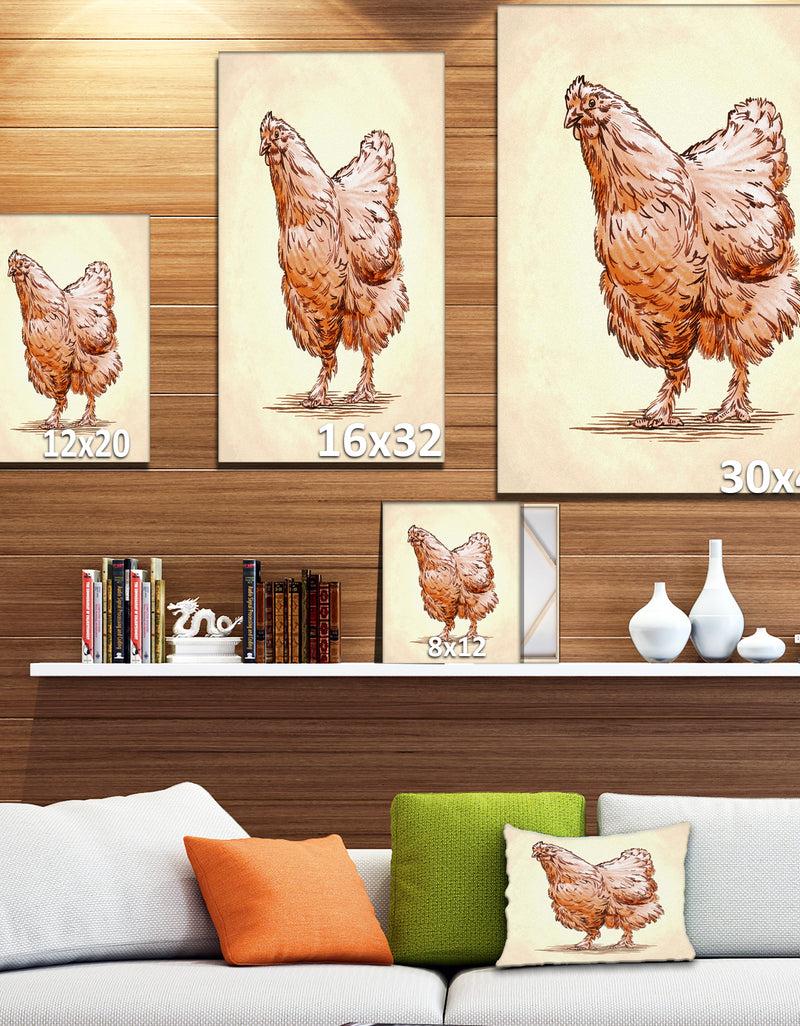 DesignQ Droody Hen In Engrave Ink Draw - Farmhouse Animal Painting Print On Wrapped Canvas