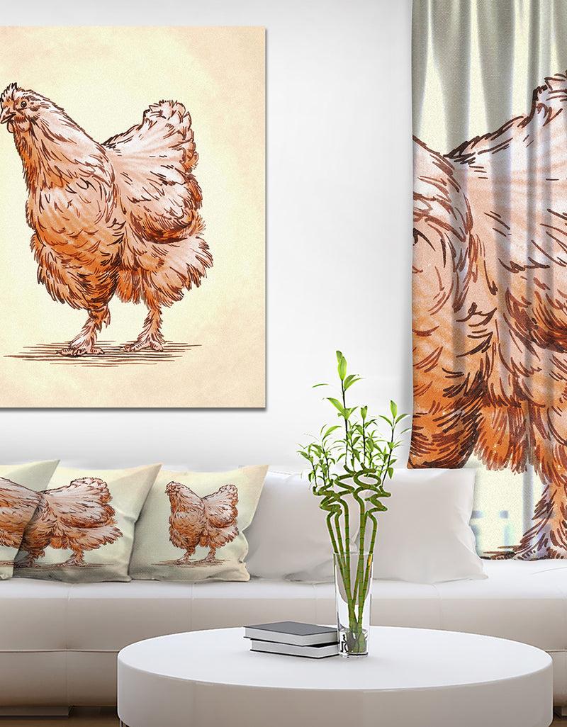 DesignQ Droody Hen in Engrave Ink Draw - Farmhouse Animal Painting Print on Wrapped Canvas