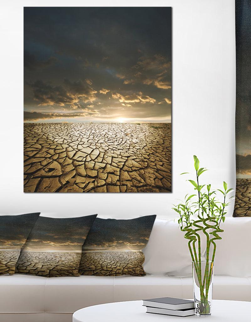 DesignQ Drought Land under Cloudy Skies - Modern Landscape Wall Art Canvas