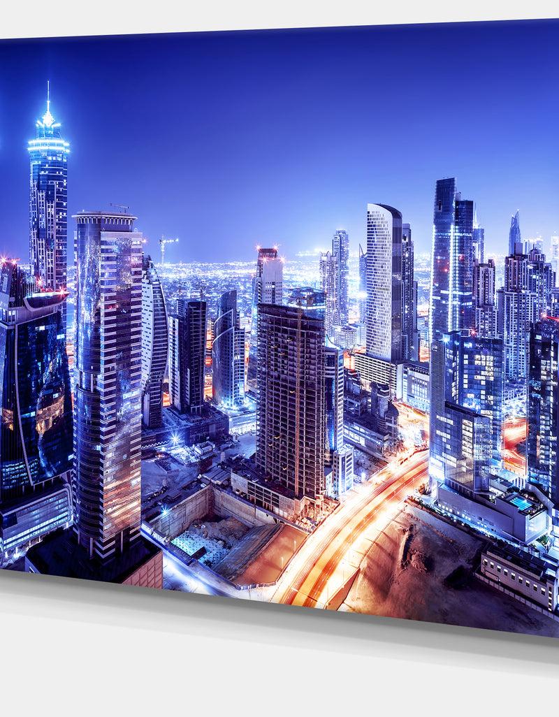 DesignQ Dubai Downtown Night Scene - Cityscape Photography Canvas Print