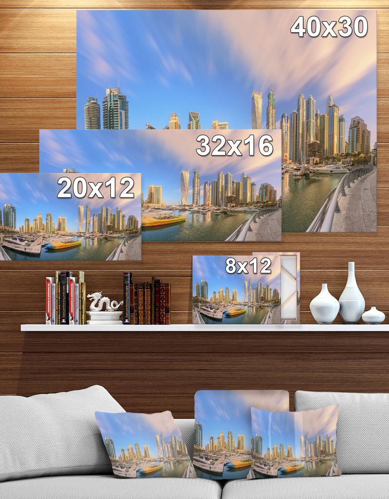 DesignQ Dubai Marina UAE. Panoramic View In Cloudy Sky - Cityscapes Photography On Wrapped Canvas