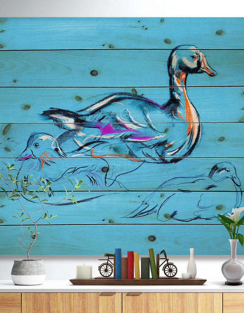 DesignQ Duck painting - Animals Sketch Painting Print on Natural Pine Wood