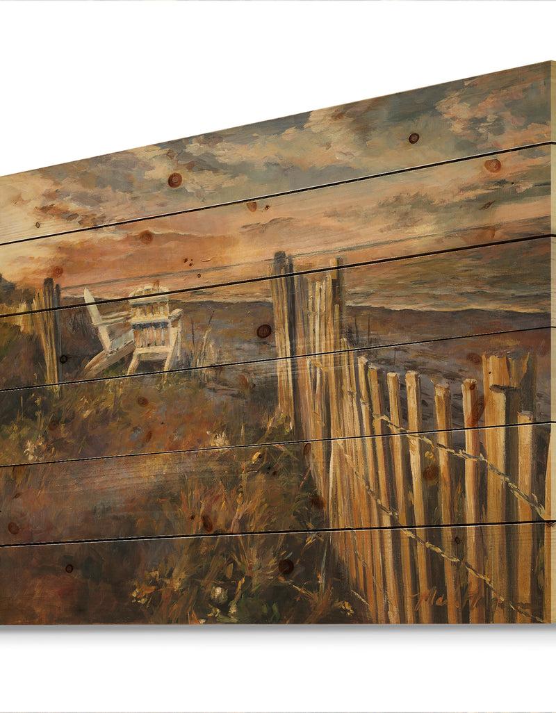 DesignQ Dunes Sunset - Nautical & Coastal Print On Natural Pine Wood
