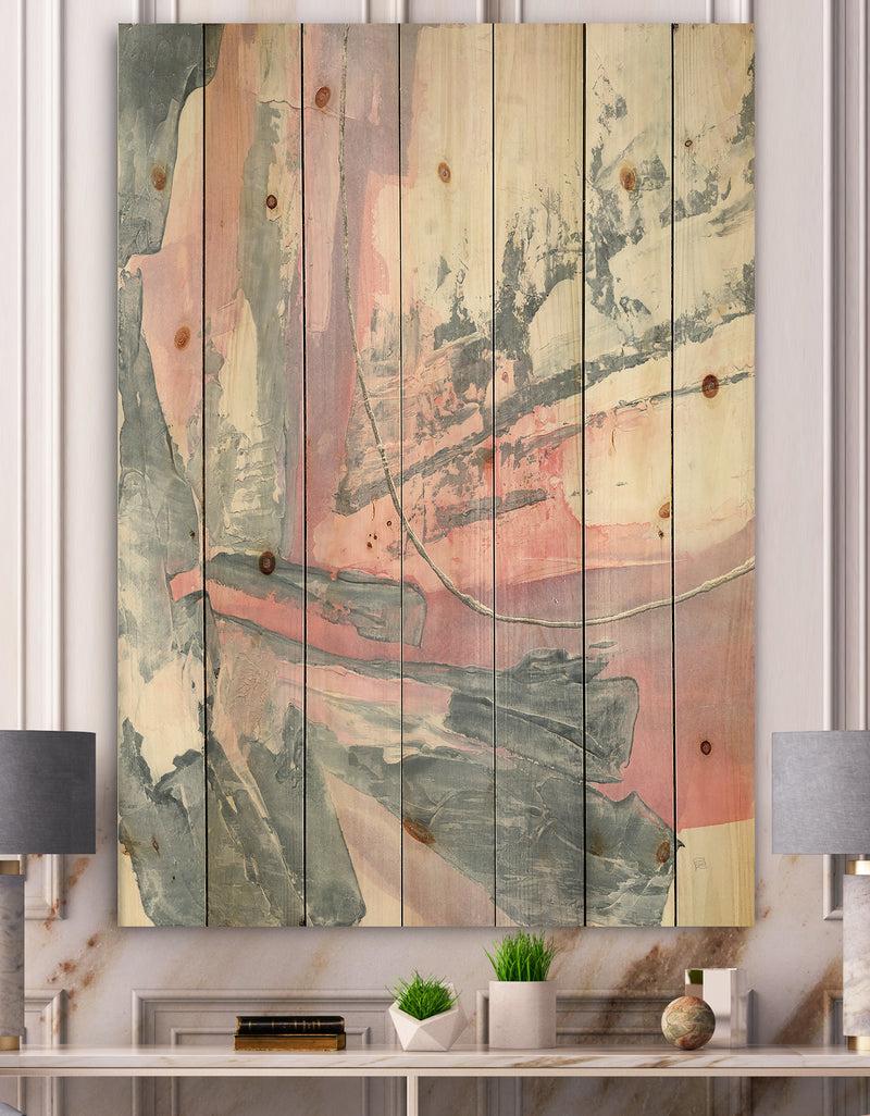 DesignQ Durty Shabby Pink Blush I - Shabby Chic Print on Natural Pine Wood