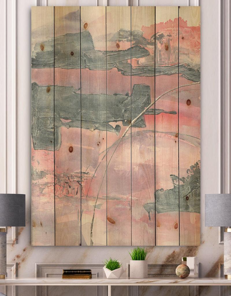 DesignQ Durty Shabby Pink Blush II - Shabby Chic Print on Natural Pine Wood