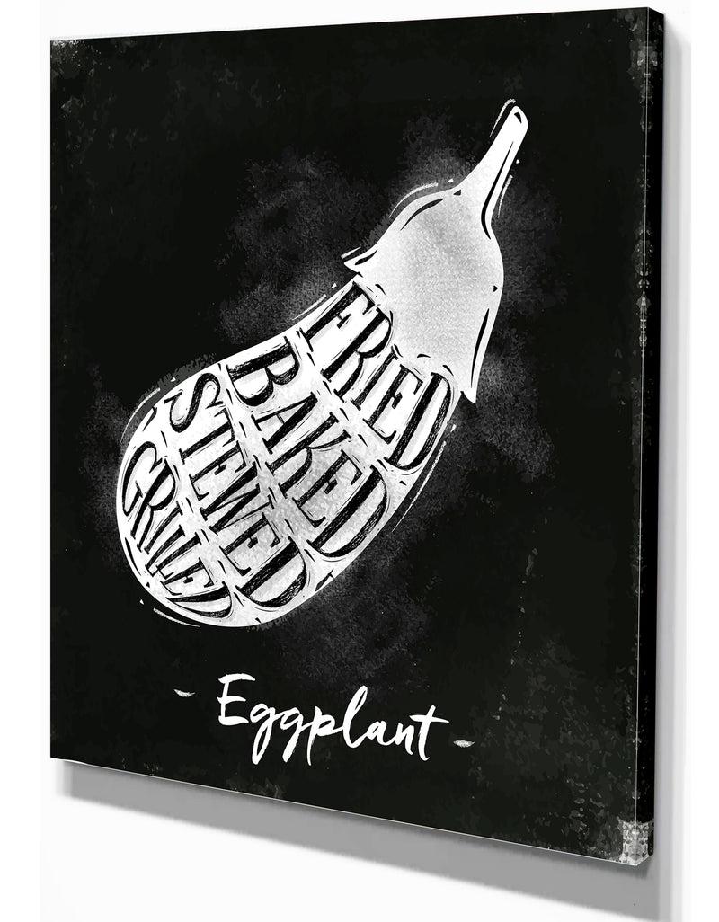 DesignQ Eggplant Cutting Scheme Chalk - Farmhouse Food Painting Print On Wrapped Canvas