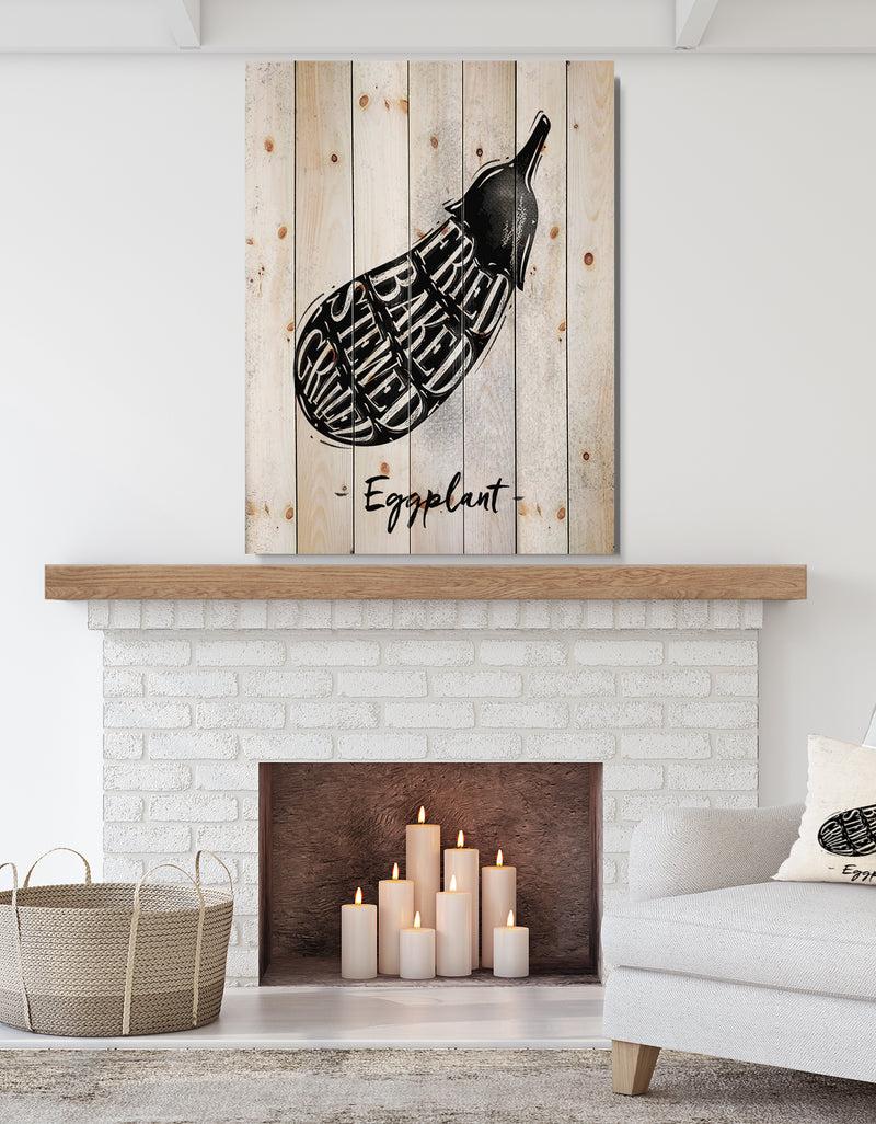 DesignQ Eggplant cutting scheme - Farmhouse Food Painting Print on Natural Pine Wood