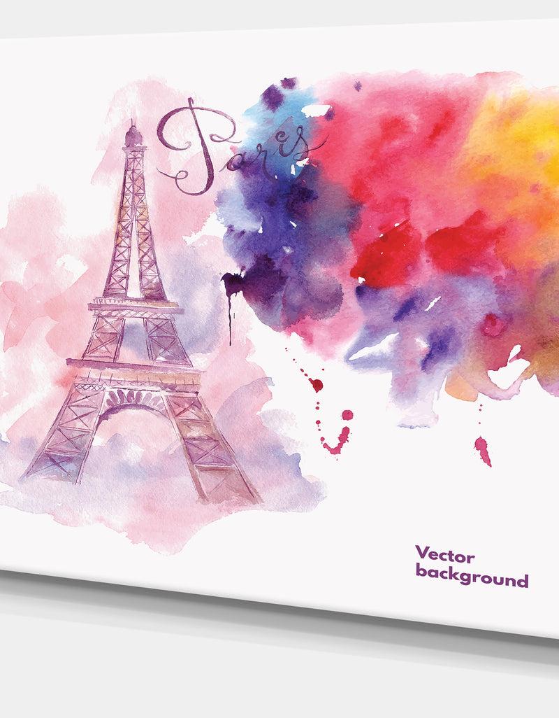 DesignQ Eiffel Tower In Cloud Of Colors - Watercolor Painting Canvas Print