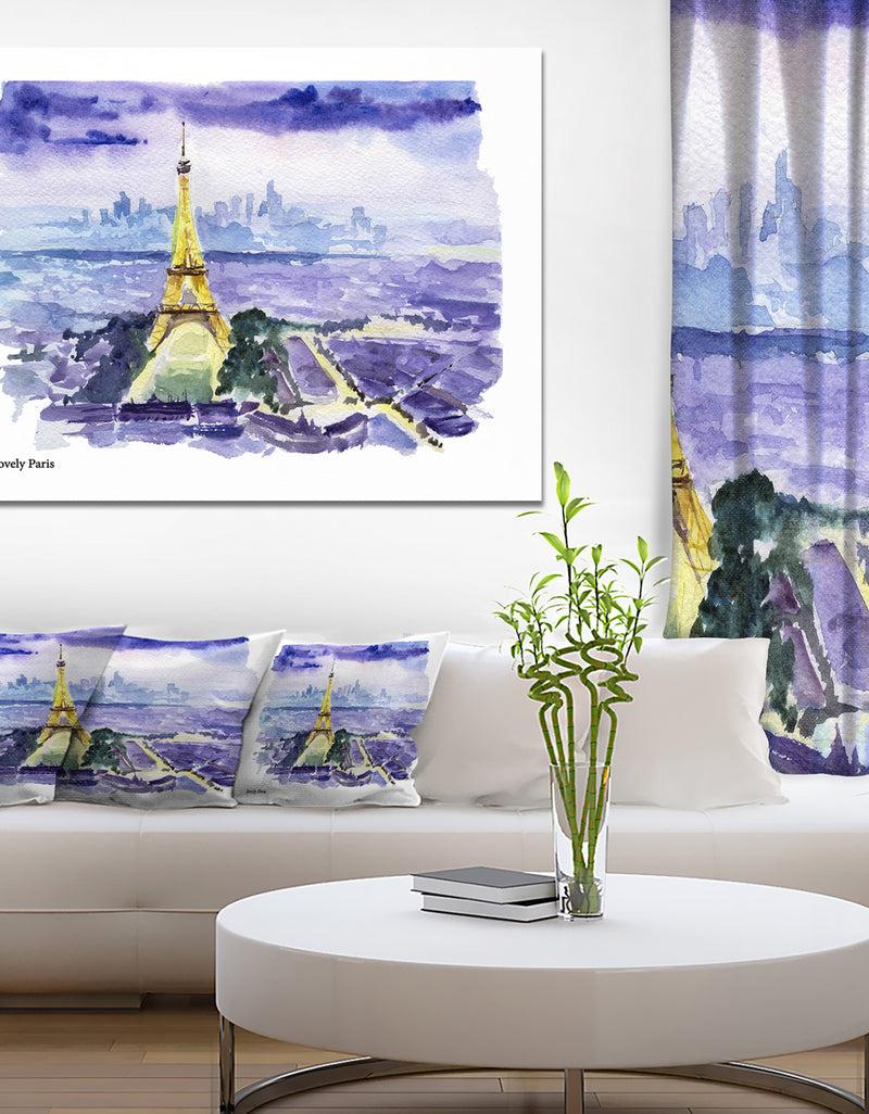 DesignQ Eiffel Tower on Blue Background - Painting Canvas Art Print