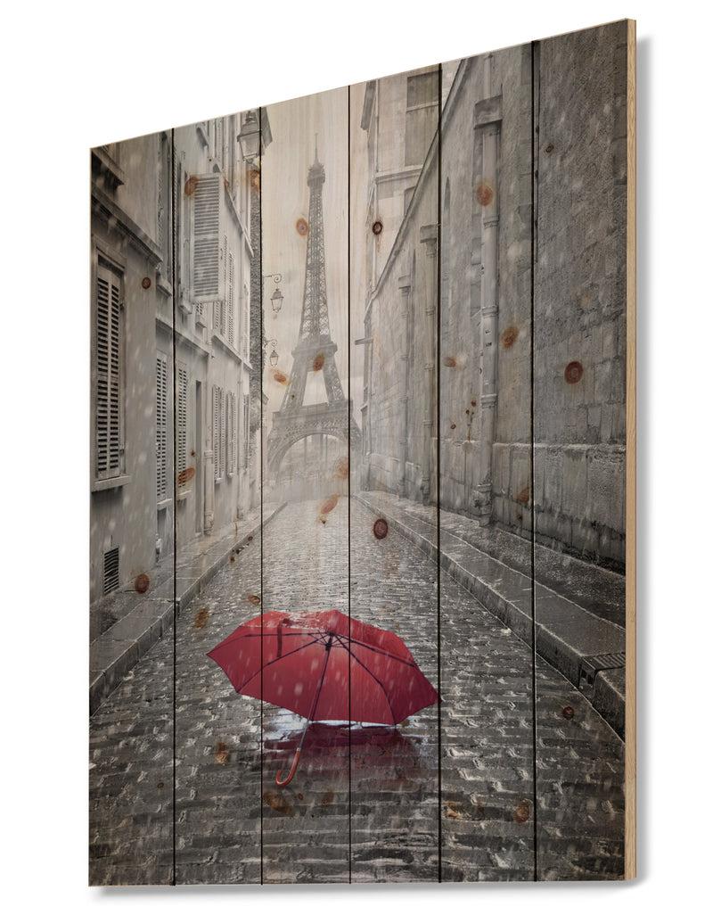 DesignQ Eiffel View From Paris Street - Cityscape Photo Print On Natural Pine Wood