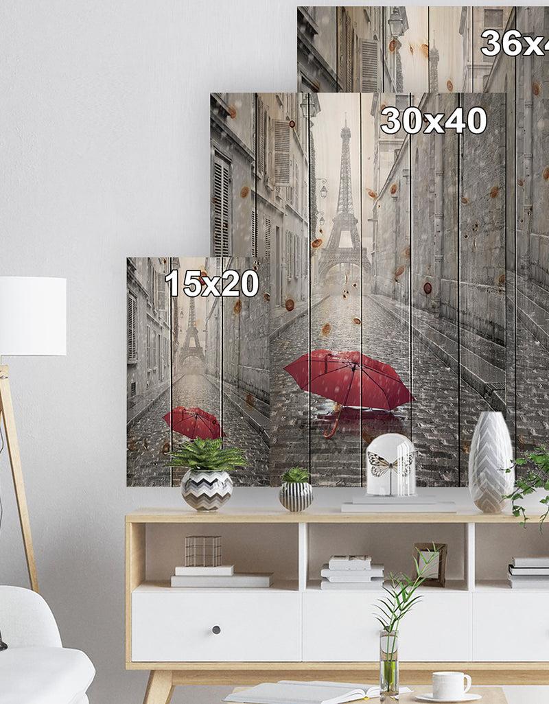 DesignQ Eiffel View From Paris Street - Cityscape Photo Print On Natural Pine Wood