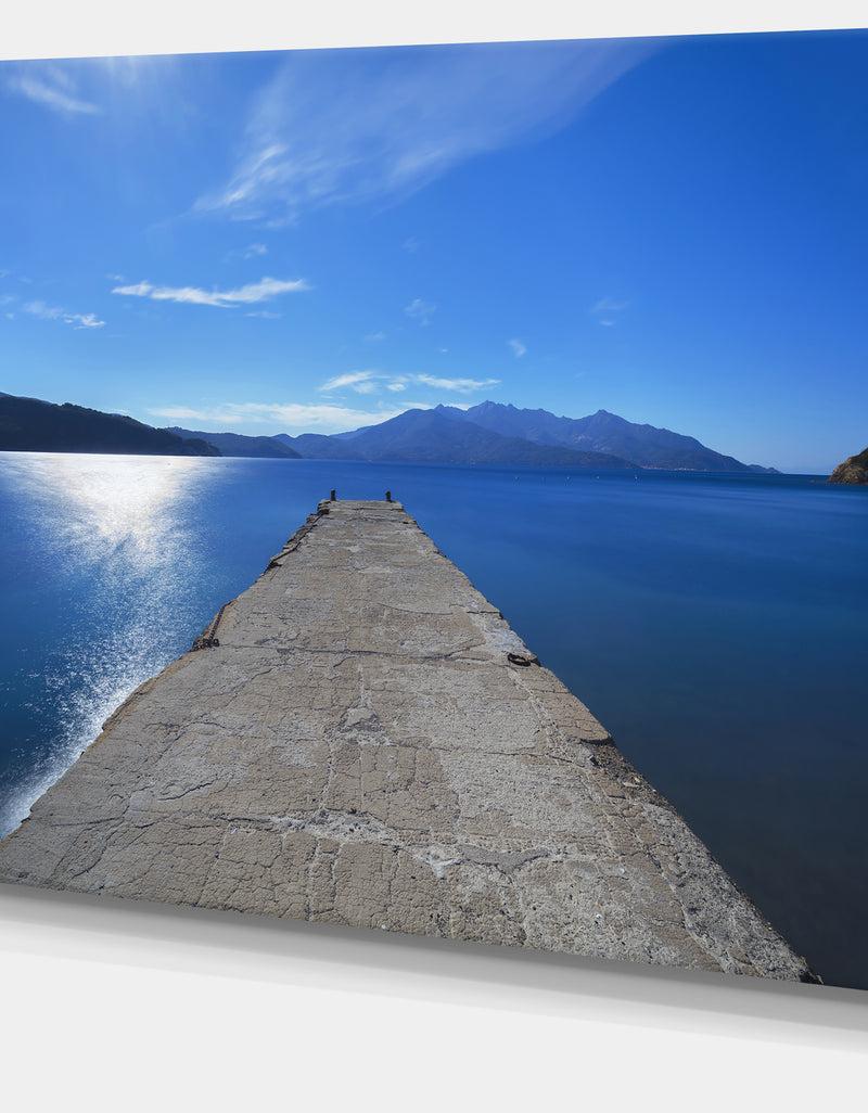 DesignQ Elba Island Pier And Capanne Mountain - Oversized Landscape Wall Art Print